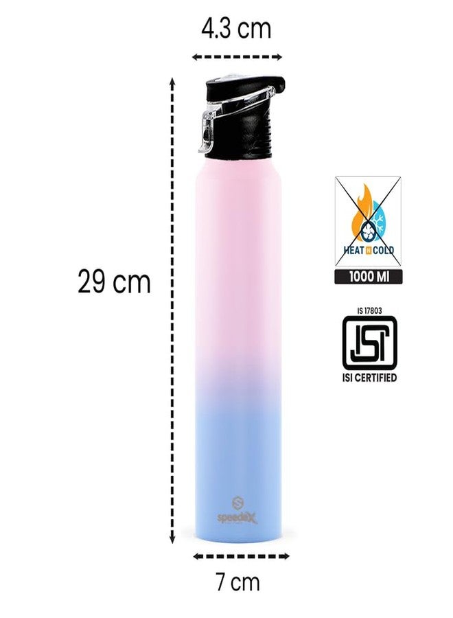 Speedex Stainless Steel Pink Blue Water Bottle 1 Litre with Flipper Cap | Leak Proof & BPA Free | Fridge Safe Bottle for School, Gym, Office | For Boys, Girls, Men, Women, Kids - Image 2